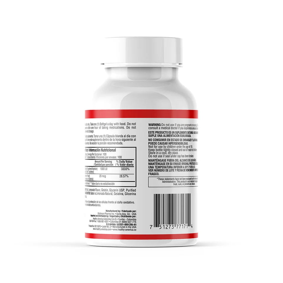 Vitamina E 1000 IU + Selenio - 100 Softgels